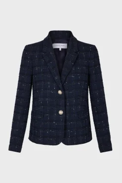 Blazer En Tweed A Carreaux Marine - Bellie<Gerard Darel Clearance