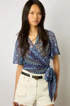 Blouse Cache-Coeur A Clous Indigo - Aritia<Gerard Darel Fashion