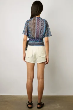 Blouse Cache-Coeur A Clous Indigo - Aritia<Gerard Darel Fashion