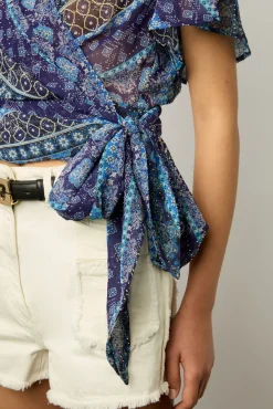 Blouse Cache-Coeur A Clous Indigo - Aritia<Gerard Darel Fashion