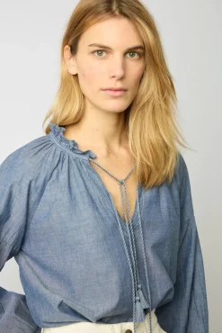 Blouse Chambray A Pompons Chambray - Adele<Gerard Darel New
