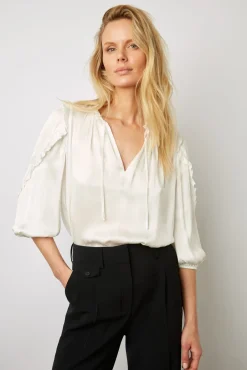 Blouse En Satin A Volants Blanc - Alexia<Gerard Darel Discount