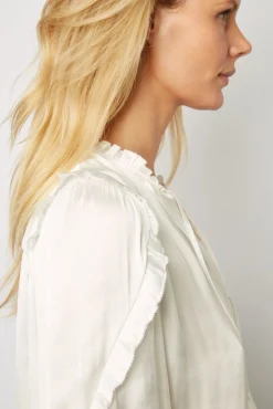 Blouse En Satin A Volants Blanc - Alexia<Gerard Darel Discount