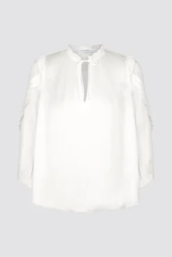 Blouse En Satin A Volants Blanc - Alexia<Gerard Darel Discount