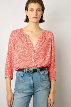 Blouse Fluide A Fleurs Corail - Antelona<Gerard Darel Discount