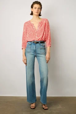 Blouse Fluide A Fleurs Corail - Antelona<Gerard Darel Discount