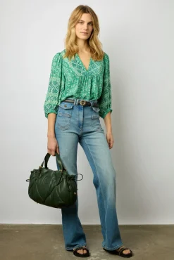 Blouse Fluide Imprimee Emeraude - Arlen<Gerard Darel Clearance