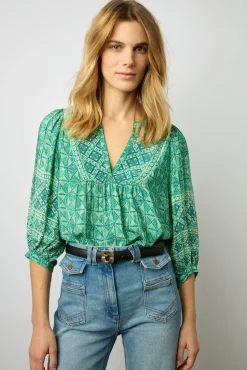 Blouse Fluide Imprimee Emeraude - Arlen<Gerard Darel Clearance