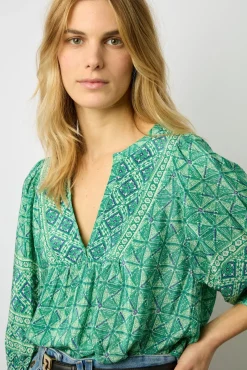 Blouse Fluide Imprimee Emeraude - Arlen<Gerard Darel Clearance