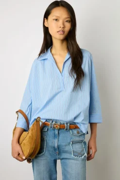 Blouse Rayee A Col Chemise Nuage - Anelia<Gerard Darel Sale