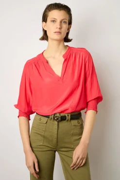 Blouse Satinee Froncee Corail - Angela<Gerard Darel Best