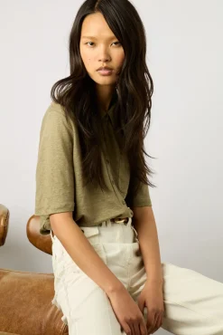 Chemisette En Lin Vert Kaki - Mylene<Gerard Darel Sale