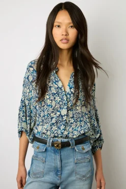 Chemisette Fluide A Imprime Indigo - Ashe<Gerard Darel Discount