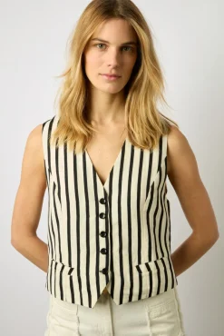 Gilet De Tailleur Raye Naturel - Basma<Gerard Darel Online