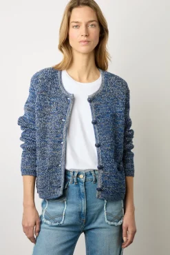 Gilet En Coton Tweed Marine - Liliana<Gerard Darel Outlet