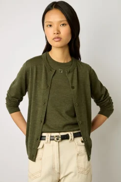 Gilet En Laine Merinos Kaki - Lyane<Gerard Darel Clearance