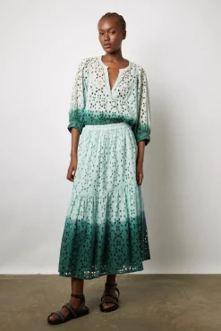 Jupe Broderie Tie & Dye Vert D'Eau - Derine<Gerard Darel Discount