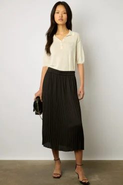 Jupe Midi En Satin Ondule Noir - Delhia<Gerard Darel Fashion