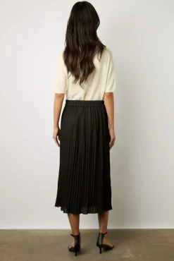 Jupe Midi En Satin Ondule Noir - Delhia<Gerard Darel Fashion