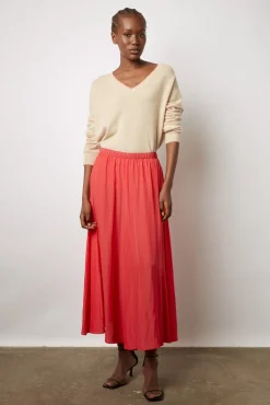 Jupe Midi En Satin Plisse Corail - Denisa<Gerard Darel Clearance