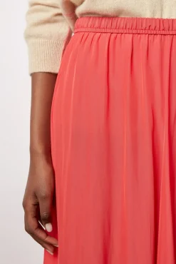 Jupe Midi En Satin Plisse Corail - Denisa<Gerard Darel Clearance