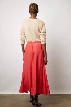 Jupe Midi En Satin Plisse Corail - Denisa<Gerard Darel Clearance