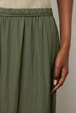 Jupe Midi En Satin Plisse Kaki - Denisa<Gerard Darel Clearance