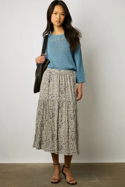 Jupe Midi Evasee A Fleurs Ecru - Destiny<Gerard Darel Online