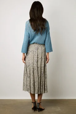 Jupe Midi Evasee A Fleurs Ecru - Destiny<Gerard Darel Online