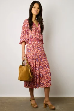 Jupe Midi Fluide Imprimee Nude - Damya<Gerard Darel New