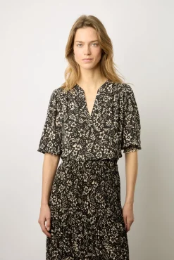 Jupe Midi Plissee A Fleurs Noir - Delfine<Gerard Darel Clearance
