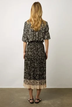 Jupe Midi Plissee A Fleurs Noir - Delfine<Gerard Darel Clearance