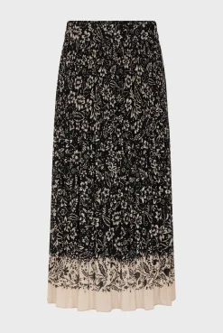Jupe Midi Plissee A Fleurs Noir - Delfine<Gerard Darel Clearance
