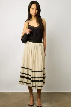 Jupe Midi Plissee Rayees Ecru - Dalille<Gerard Darel Fashion