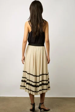 Jupe Midi Plissee Rayees Ecru - Dalille<Gerard Darel Fashion