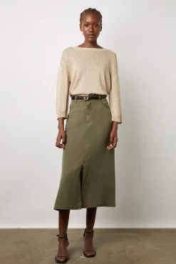 Jupe Midi Unie Vert Kaki - Douria<Gerard Darel New