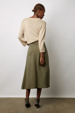 Jupe Midi Unie Vert Kaki - Douria<Gerard Darel New