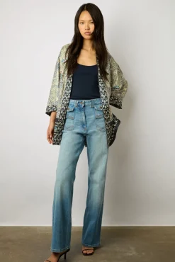 Kimono Imprime En Soie Indigo - Brunella<Gerard Darel Clearance