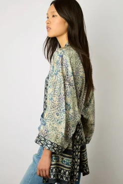 Kimono Imprime En Soie Indigo - Brunella<Gerard Darel Clearance