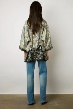 Kimono Imprime En Soie Indigo - Brunella<Gerard Darel Clearance
