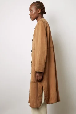 Manteau Long En Cuir Velours Camel - John<Gerard Darel New
