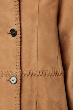 Manteau Long En Cuir Velours Camel - John<Gerard Darel New