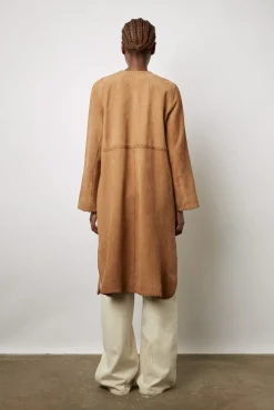 Manteau Long En Cuir Velours Camel - John<Gerard Darel New