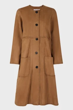 Manteau Long En Cuir Velours Camel - John<Gerard Darel New