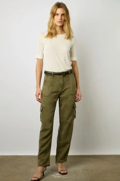 Pantalon Cargo En Lin Vert Kaki - Celya<Gerard Darel Clearance