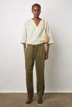 Pantalon En Lin Melange Vert Kaki - Colombe<Gerard Darel Discount