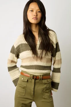 Polo En Coton Ajoure Raye Ecru - Lea<Gerard Darel Sale
