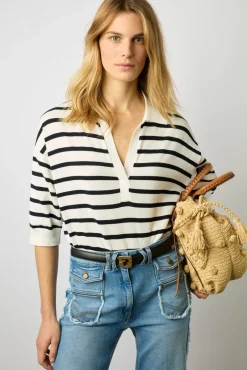 Polo En Coton A Rayures Blanc - Latefa<Gerard Darel Outlet