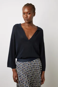 Polo Uni A Details Ajoures Marine - Loelya<Gerard Darel Sale