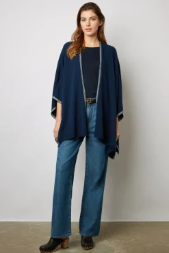 Poncho Cachemire Chevrons Marine - Landa<Gerard Darel Sale